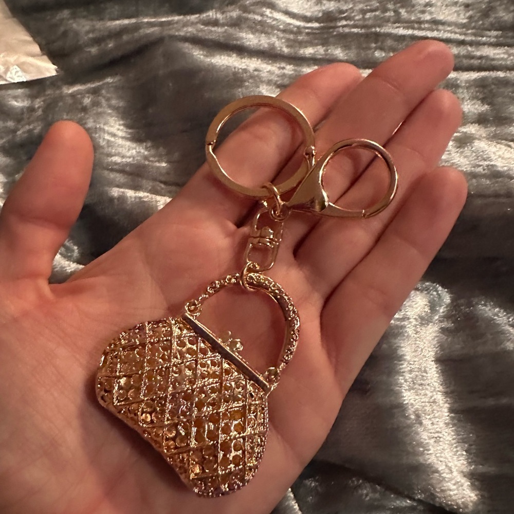 Purse Charm Keychain Accessory Moveable Handle Rhinestone NEW - Picture 3 of 3
